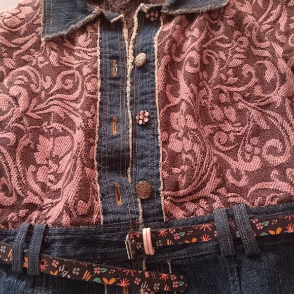 ALBERTO MAKALI  PINK BLUE DENIM FLORAL COTTON/SILK J ACKET SIZE US M - Picture 6 of 10